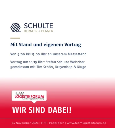 Hinweis auf Veranstaltung im November Teamlogistikforum und SBP als Aussteller und Redner.